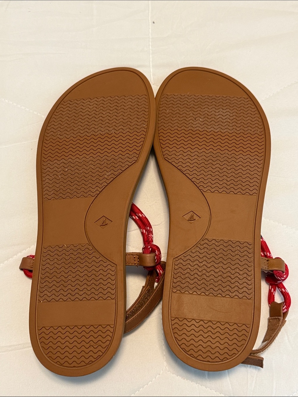 Sperry Tan Footbed Sandals with Red Rope Straps - Picture 4 of 5